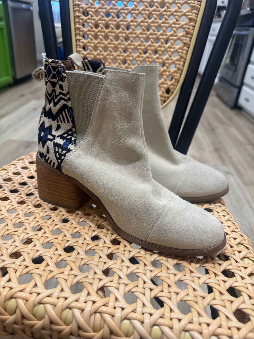 Toms Woven Back Chelsea Ankle Boots - Cream